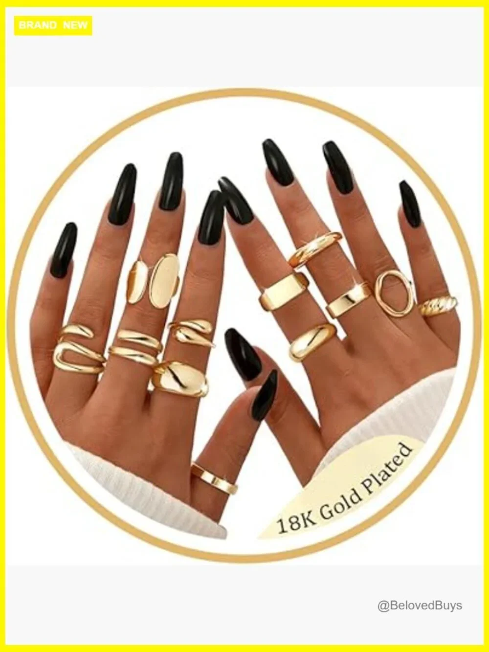 12 Piece Chunky Gold Stackable Rings Set Statement Jewelry Band Non Tarnish